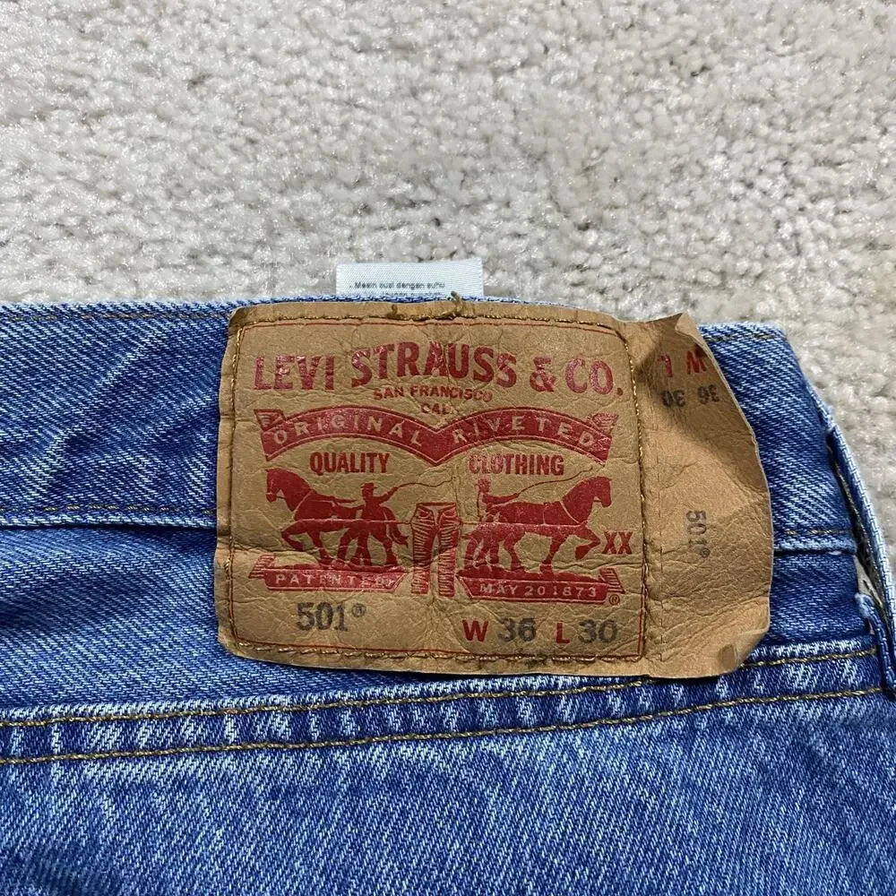Levis 501 Jeans Mens 36x30 Blue Medium Wash Straight Button Fly Regular Fit